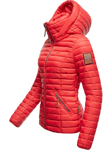 MARIKOO Damen Übergangsjacke Steppjacke mit abnembarer Kapuze Löwenbaby Rot Gr. S