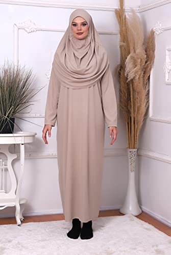 ihvan online Muslimische Kleider für Frauen, Einteiliges Langarm-islamisches Gebetskleid, Mink, XXX-Large-6X-Large