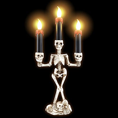 Halloween-Skelett-Kandelaber,3-Kerzen Halloween Kandelaber Halloween Kandelaber Halter mit Licht `Halter Skeleton Skull Kerzenhalter LED Halloween Skeleton Kerzenlichthalter für Halloween Party