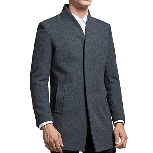 YOUTHUP Herren Mantenl Slim Fit Winter Wollmantel Dicker Langer Übergangsmantel Frühling Lässiger Wintermantel, Grau (Stil 2), M