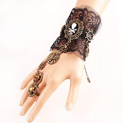 Daimay Gothic Handstulpe mit Brosche Victorian Steampunk Handgelenk Cuff Gear Armband für Hochzeit Braut Halloween Fasching Accessoires - 1 Paar - Piraten-Stil