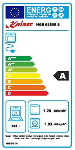 Kaiser HGE 93505 S elektrischer Gasherd, 90 cm, Elektroherd, 115 l, Gaskochplatte, 4,5 kW, 8 Funktionen, Selbstreinigung, Erdgas und Propan möglich, Luxusqualität