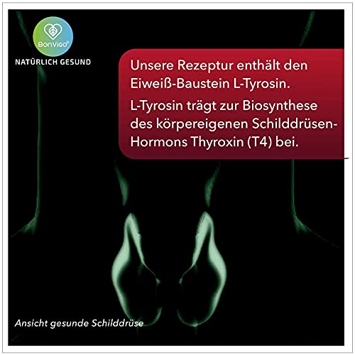 BonVigo® Schilddrüse Kapseln - Normale Schilddrüsenfunktion*, Hormone regulieren** - Pflanzen-Orthomolekular Komplex: Ashwagandha, Yams, Bärlauch, L-Tyrosin, Selen, Zink, Eisen, Vitamine A-B-D-E (1)