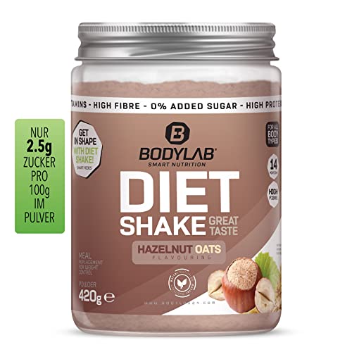 Bodylab24 Diet Shake Hazelnut Oats Flavouring 420g, Diät-Shake zum einfachen Abnehmen, Mahlzeitersatz mit wertvollen Ballaststoffen und Eiweiß, nur 250 kcal pro Portion