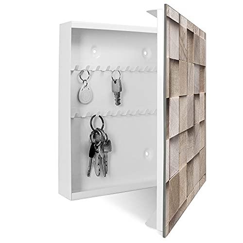 banjado® Großer Schlüsselkasten aus Glas - Schlüsselbox 30x30cm mit 50 Haken - Motiv Bauklötze Relief - Schlüsselschrank für Schlüsselaufbewahrung mit beschreibbarer Glastür als Magnettafel nutzbar