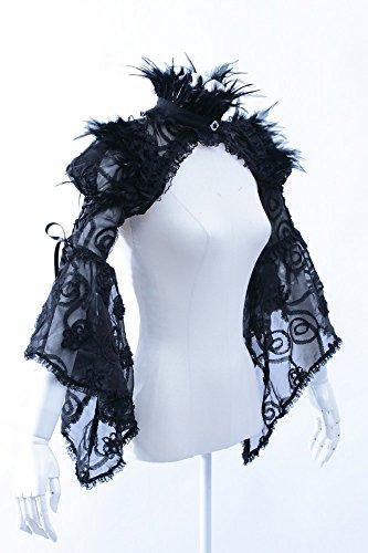 RQ-BL Steampunk Langarm-Bolero mit Federn Schwarz Gothic Barock Damen-Kostüm, Größe:XS-M