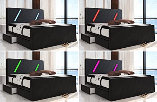 Sofa Dreams Boxspringbett Toulon Samt Sun Velvet Polsterbett mit Samtbezug Stauraum LED Licht Hotelmatratze (200 x 200 cm, Warmgrau-sv1024)