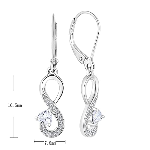 JO WISDOM Damen Hängende Ohrringe Unendlichkeit infinity Herz Silber 925 mit 3A Zirkonia Kristall April Geburtsstein,Schmuck für Frauen