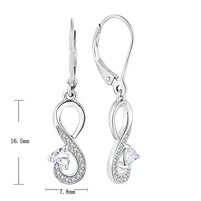 JO WISDOM Damen Hängende Ohrringe Unendlichkeit infinity Herz Silber 925 mit 3A Zirkonia Kristall April Geburtsstein,Schmuck für Frauen