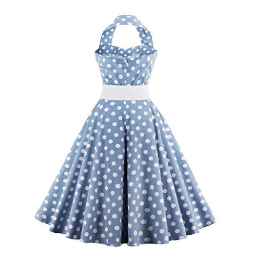 Damen Polka Dots Cocktail Abendkleid A-Linie Neckholder 1950er Jahre Vintage Retro Swing Kleid Ärmelloses Rockabilly Hochzeitskleid Knielang Ballkleid