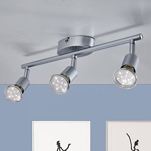 B.K.Licht – Deckenlampe – 385x100 mm, Silber, LED, dreh- und schwenkbare Spotlampe, hohe Helligkeit, 3 flammig, inkl. Leuchtmittel