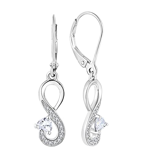 JO WISDOM Damen Hängende Ohrringe Unendlichkeit infinity Herz Silber 925 mit 3A Zirkonia Kristall April Geburtsstein,Schmuck für Frauen