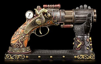 Figuren Shop GmbH Steampunk Deko Pistole mit Hand-Halterung | Fantasy Waffe Veronese