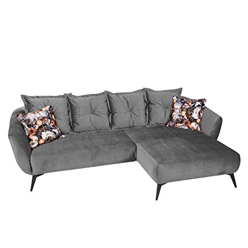 riess-ambiente.de Elegantes Ecksofa Desire 277cm grau Samt mit Zierkissen Retro Stil Sofa Eckcouch Couch