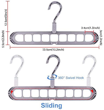 Acslam 6 Stück Kleiderbügel Platzsparende, Multi Kleiderbügel Organizer Stabil Kleiderschrank Platzsparend Schrank Bügel Raumsparbügel Clothes Hanger mit 9 Löchern (Grau-6 Stück)