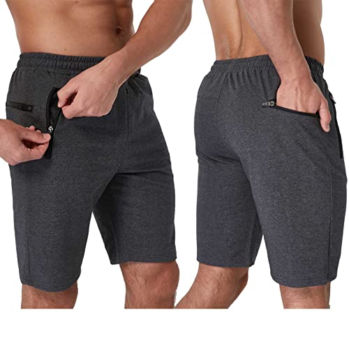 JustSun Kurze Hosen Herren Shorts Kurze Sporthose Jogginghose Sommer Sweatshorts Sport Shorts Baumwolle mit Reißverschlusstaschen Grau XL