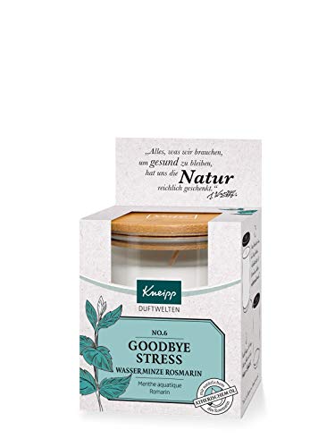 Kneipp Duftkerze No. 6 Goodbye Stress - Stimmungskerze mit natürlichen ätherischen Ölen aus Rosmarin & Wasserminze - frisch, aktivierend - inkl. wiederverwendbarem Design-Glas & Holz-Deckel - 145g