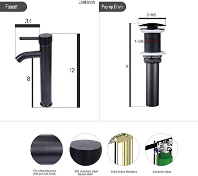 ARTETHYS Waschbecken Glas Aufsatzwaschbecken mit Wasserhahn Ablaufgarnitur, Round Waschschale Waschtisch Set Braun, Bad Küche, Gäste WC