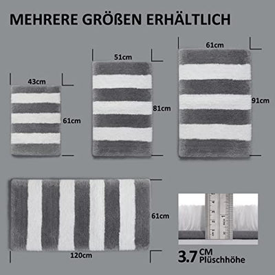 CHAKME Badematte rutschfest Weiche Mikrofaser Badvorleger Maschinenwaschbar, Badezimmerteppich Badteppich Duschvorleger für Badezimmer, 43 x 61 cm, Grau und Weiß