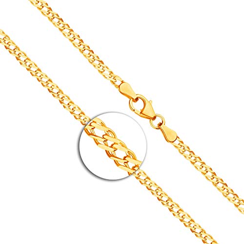 EDELIND 585/14 Karat Gold Halskette für Damen Goldkette 2.9 mm Länge 100cm Zwillingspanzerkette Gelbgold mit Karabinerverschluss mit Schlaufe inkl Schmuck Geschenk Box Made in Germany