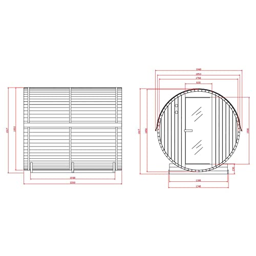 HOME DELUXE - Outdoor Fasssauna LAHTI XL - Maße: BxTxH: ca. 195 cm x 192 cm x 220 cm, Holz: Fichtenholz - inkl. Elektroofen und kompl. Saunazubehör I Gartensauna, Außensauna, Sauna für 6 Personen