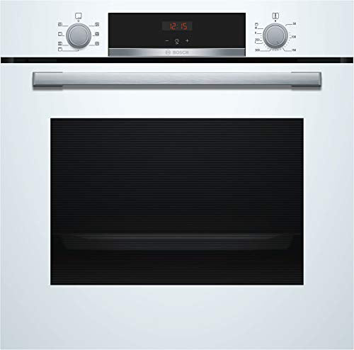 Bosch HBA533BW1 Serie 4 Einbau-Backofen, 60 x 60 cm, EcoClean Direct Reinigungshilfe, 3D Heißluft Backen auf 3 Ebenen, LED-Display, Versenkknebel, Schnellaufheizung, Kindersicherung