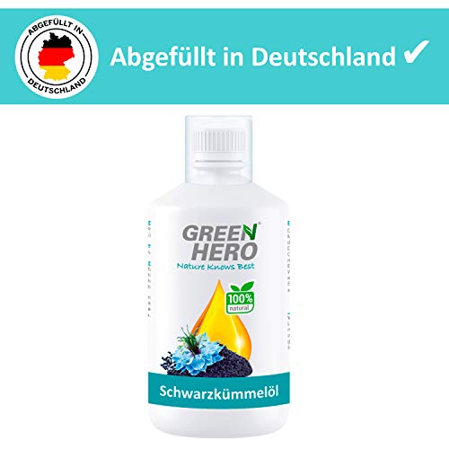 Green Hero Premium Schwarzkümmelöl 500 ml für Hunde und Pferde - Kümmelöl reich an Omega 6 und 9 Fettsäuren sowie Linolsäure - Barf Zusatz - Einzelfuttermittel