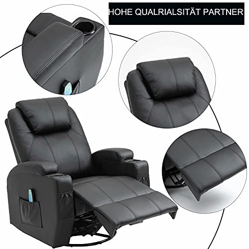 Fernsehsessel Relaxsessel Massagesessel mit Wärmefunktion und Vibration,Fernbedienung 360° Drehbar Black