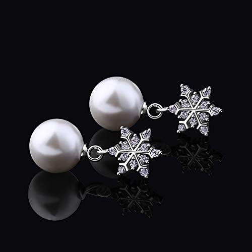 D.Perlla Damen Ohrringe Schneeflocke mit weißen natürlichen Perlen 925 Sterling Silber für modische Frauen, beste Geschenkidee für Mädchen