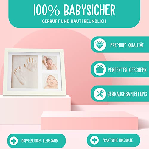 Täubchen® Hand- und Fußabdruckset, Gipsabdruck, Babyfreundlich, Babyparty, Babygeschenke, Geburt, Taufe Geschenk, hochwertiger Bilderrahmen, Fußabdruck, Babyshower