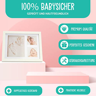 Täubchen® Hand- und Fußabdruckset, Gipsabdruck, Babyfreundlich, Babyparty, Babygeschenke, Geburt, Taufe Geschenk, hochwertiger Bilderrahmen, Fußabdruck, Babyshower