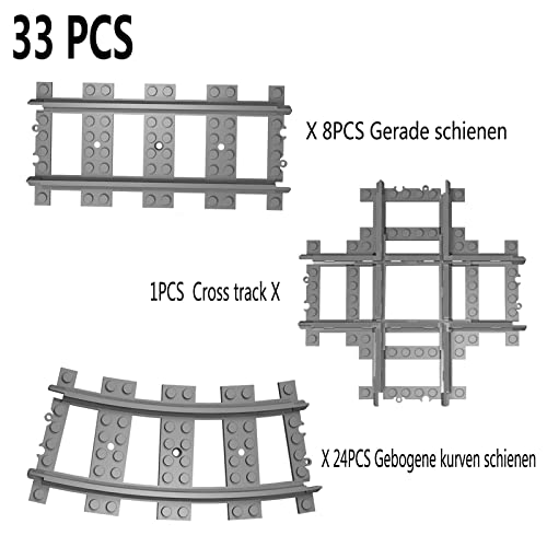 Bausteine Schienen Set, City Schienen, Toy Railway Rails for Train, kompatibel mit dem Marktführer (City Schienen 33Stück)