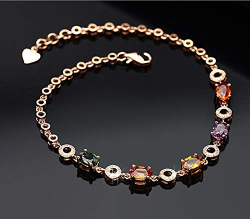 ANAZOZ 18K Rosegold Armband Damen 750, Hohlkreis Ovale Form Herzquaste 2.726ct Saphir Grün-Gelb Charm-Armbänder mit Diamant Schmuck für Frauen Echtschmuck mit Zertifikat