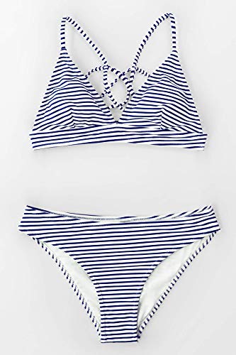 CUPSHE Hit Sommer Streifen Bikini Set, Blau Weiß, M