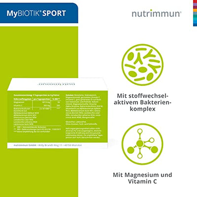 nutrimmun MyBIOTIK SPORT (90 x 3 g) Pulver – Nahrungsergänzungsmittel mit aktivem Mikrobiota Komplex, Magnesium und Vitamin C – für Energie, Muskeln und Immunsystem