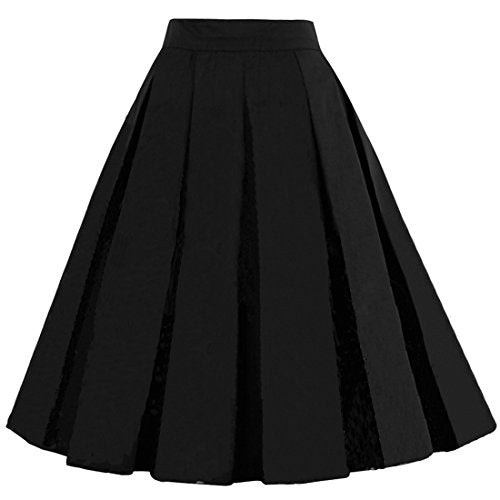 DresseverBrand Damen Rockabilly Rock A Linie Retro Rock Midi Swing Röcke Black Small