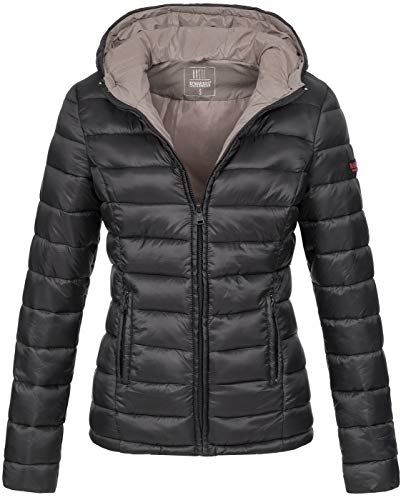 MARIKOO Damen Jacke Steppjacke Herbst Winter Übergangsjacke gesteppt B651 [B651-Luc-Schwarz-Gr.XS]