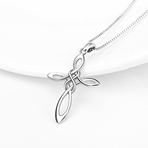 YAFEINI Kreuz Kette Sterling Silber Keltischer Knoten Unendliche Liebe Anhänger Halskette Schmuck für Damen Frauen Mädchen