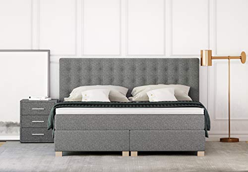 Betten Jumbo King Slim Boxspringbett 180x200 cm 7-Zonen TFK Härtegrad H4 und Visco-Topper | Farbe Grau | div. Größen verfügbar