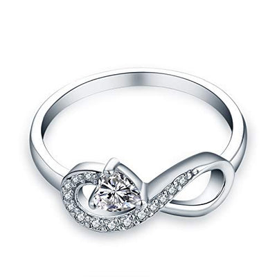 JO WISDOM Damen-Ring 925 Sterling Silber Infinity Unendlichkeit Geburtsstein Ring Herz schliff 3A Zirkonia,Schmuck für Frauen