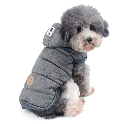 Ranphy Winterjacken Wintermäntel mit Kapuze für Kleine Hunde, Hundejacke mit Fleece Einlage Hundemantel aus Baumwolle Haustier Kleider Winddicht Jacke Bekleidung Kapuzenjacke für Katze Grau S