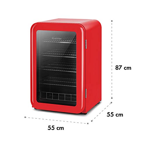 Klarstein PopLife Getränkekühler - Mini-Bar, Retrokühlschrank, 0-10°C, nur 39 dB, 115 L, umweltfreundlich, doppelt verglaste Tür, Retro-Design, rot