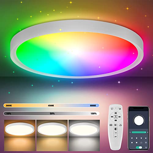 LED Deckenleuchte - 30W Dimmbare Bluetooth Deckenlampe mit Fernbedienung und App 3000k/4000k/6000k FüR Beleuchtung Wohnzimmer Schlafzimmer Küche Korridor Balkon Badezimmer Esszimmer