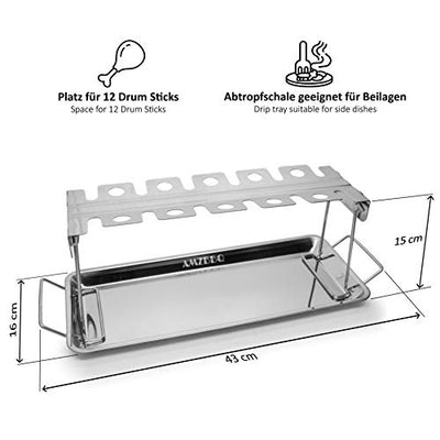 AMZBBQ® Premium Hähnchenschenkelhalter für 12 Keulen - Robuster Hähnchenständer aus 100% Edelstahl - Spülmaschinengeeignetes Grillzubehör für Männer Geschenk