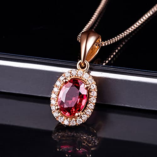 Halskette Diamanten, Damen Schmuck 18 Karat Roségold Kettenanhänger Elegantes Oval mit Rubin 0,45 Ct 0.4X0.6Cm Verlobungsgeschenk