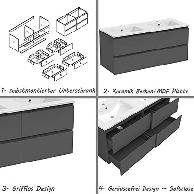 Waschtisch mit Unterschrank 120 cm Badmöbel Set mit Waschbecken Anthrazit Matt