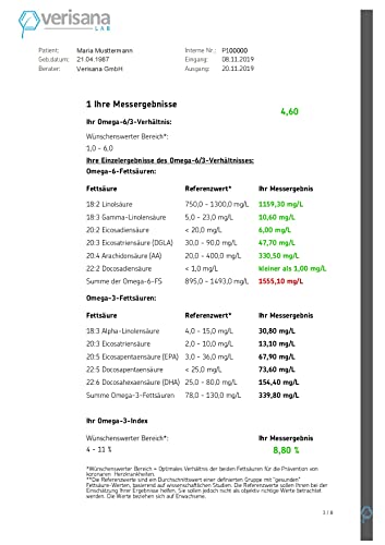 Omega 3 Test – Bestimmen Sie Ihre Omega 3 und 6 Werte einfach & bequem von zu Hause – Verisana Labor