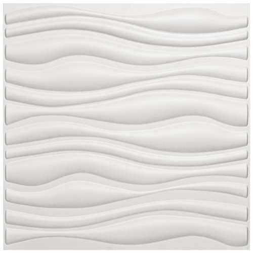 Art3d 3d Wandpaneele PVC Wave Board Strukturierte 3D-Wand Panels Weiß, 50x50cm (12er Pack)