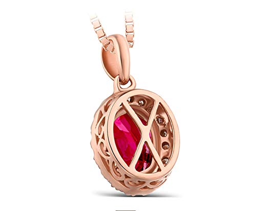 ANAZOZ Echtschmuck Halskette Damen 18 Karat / 750 Rosegold Oval 1.2Ct Rubin Rot Halskette mit Anhänger mit Diamant Schmuck für Frauen