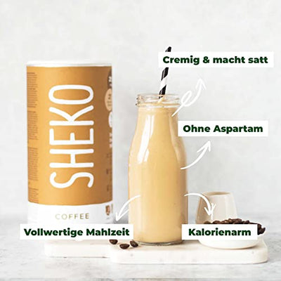 SHEKO Kaffee Mahlzeitersatz Shake mit Shaker | 25 cremige Abnehmshakes | Nur 200kcal, Glutenfrei & Natürlich lecker | Diät Shakes zum Abnehmen